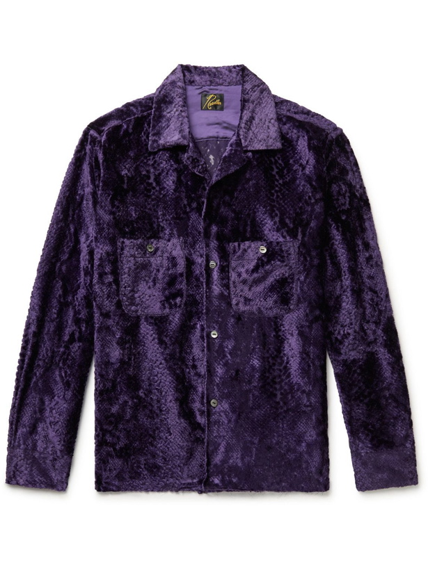 Photo: Needles - C.O.B. Camp-Collar Devoré-Velvet Shirt - Purple
