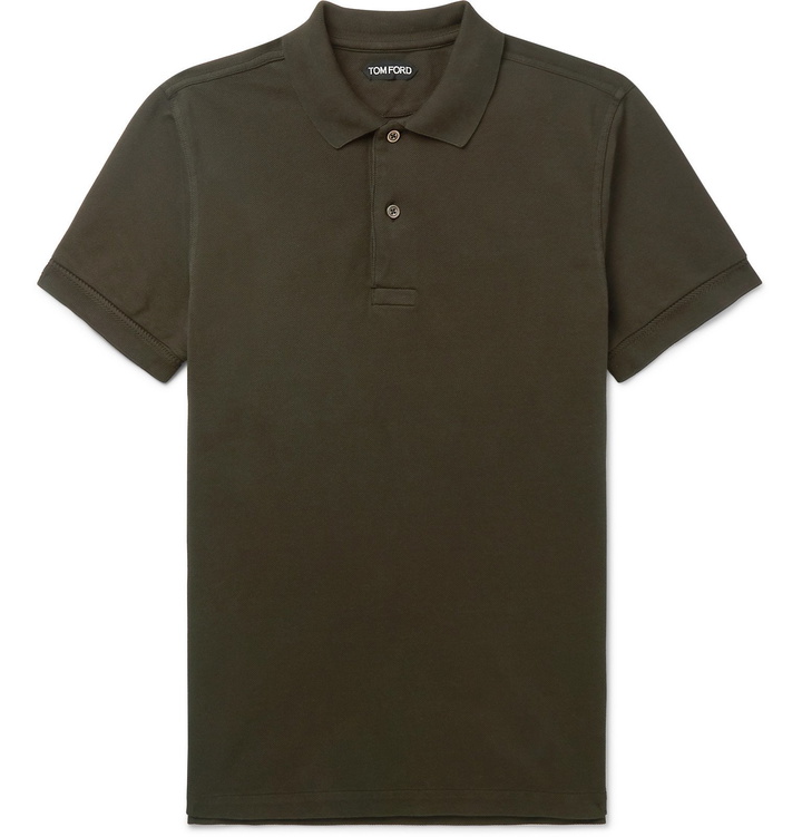 Photo: TOM FORD - Slim-Fit Cotton-Piqué Polo Shirt - Green