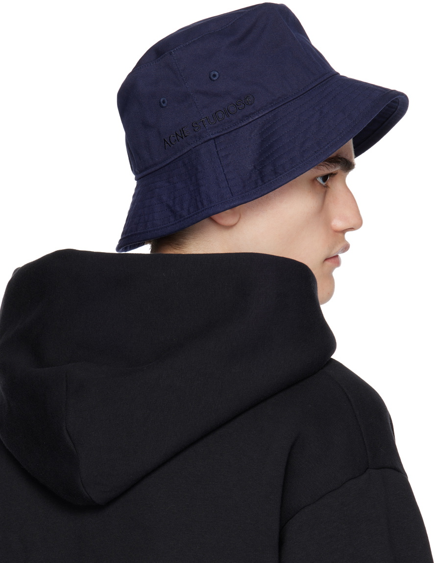 Acne Studios Navy Embroidered Bucket Hat Acne Studios