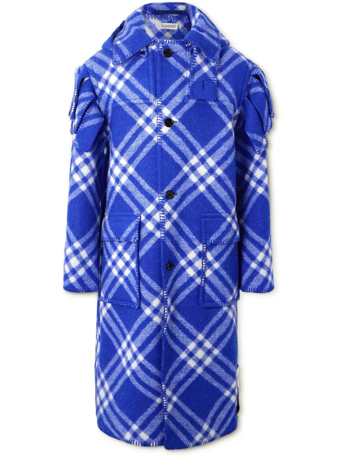 Photo: Burberry - Checked Wool Hooded Coat - Blue