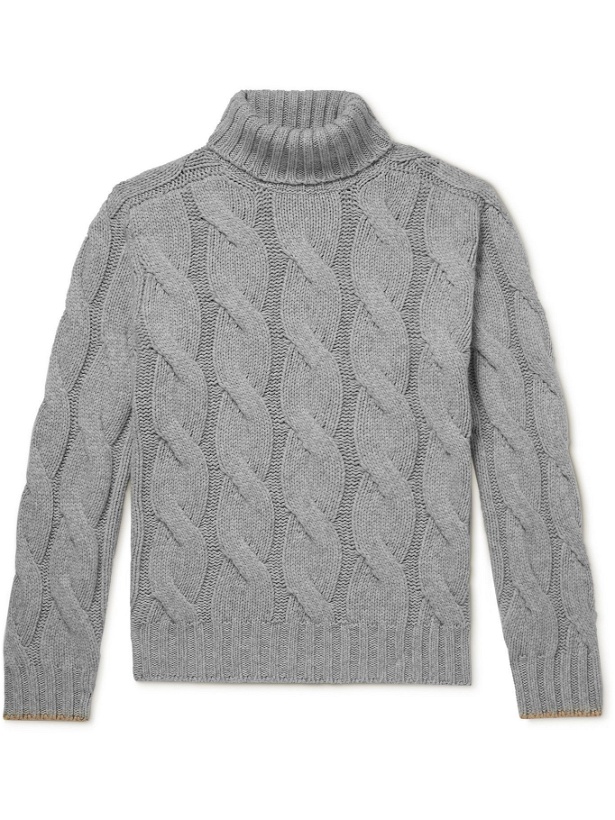 Photo: BRUNELLO CUCINELLI - Oversized Cable-Knit Cashmere Rollneck Sweater - Gray