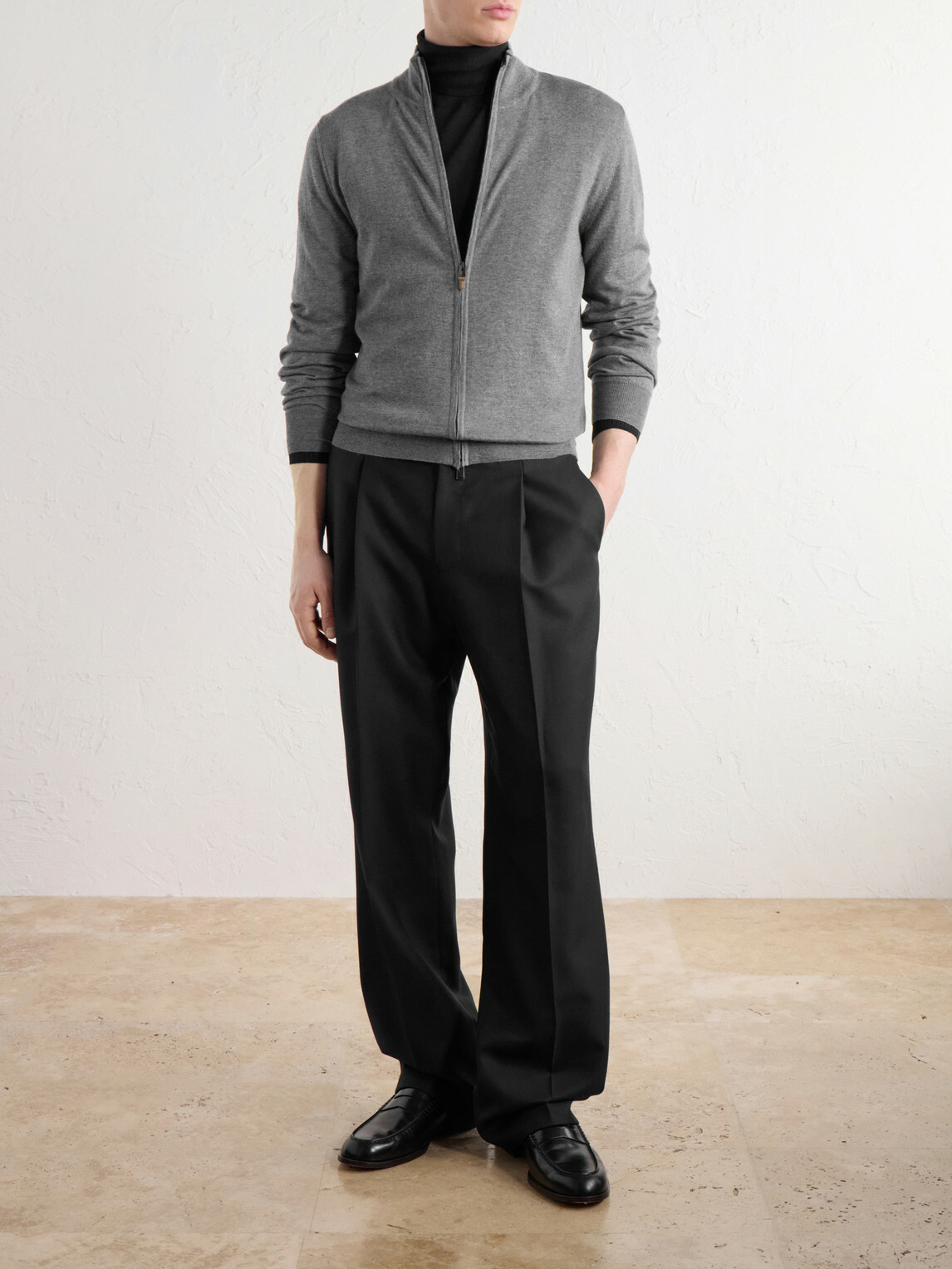 Canali - Wool Zip-Up Sweater - Gray