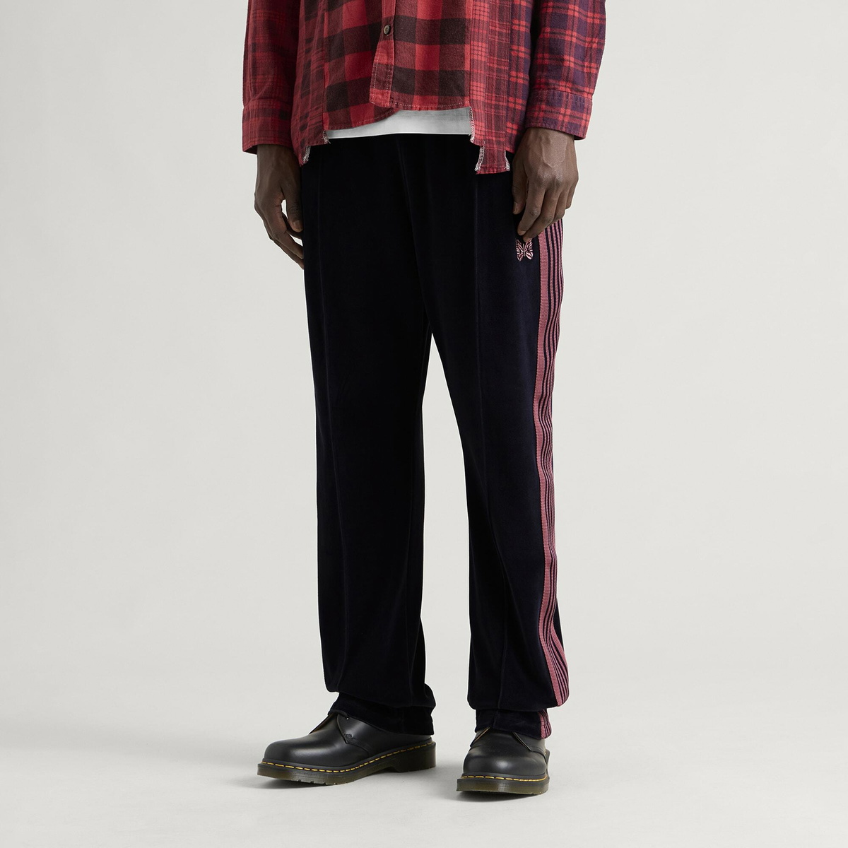 Needles Men's Velour Narrow Track Pants in Navy