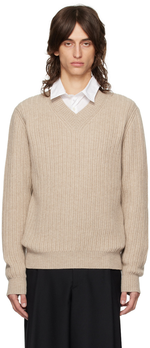Brioni Beige Cashmere V-Neck Sweater