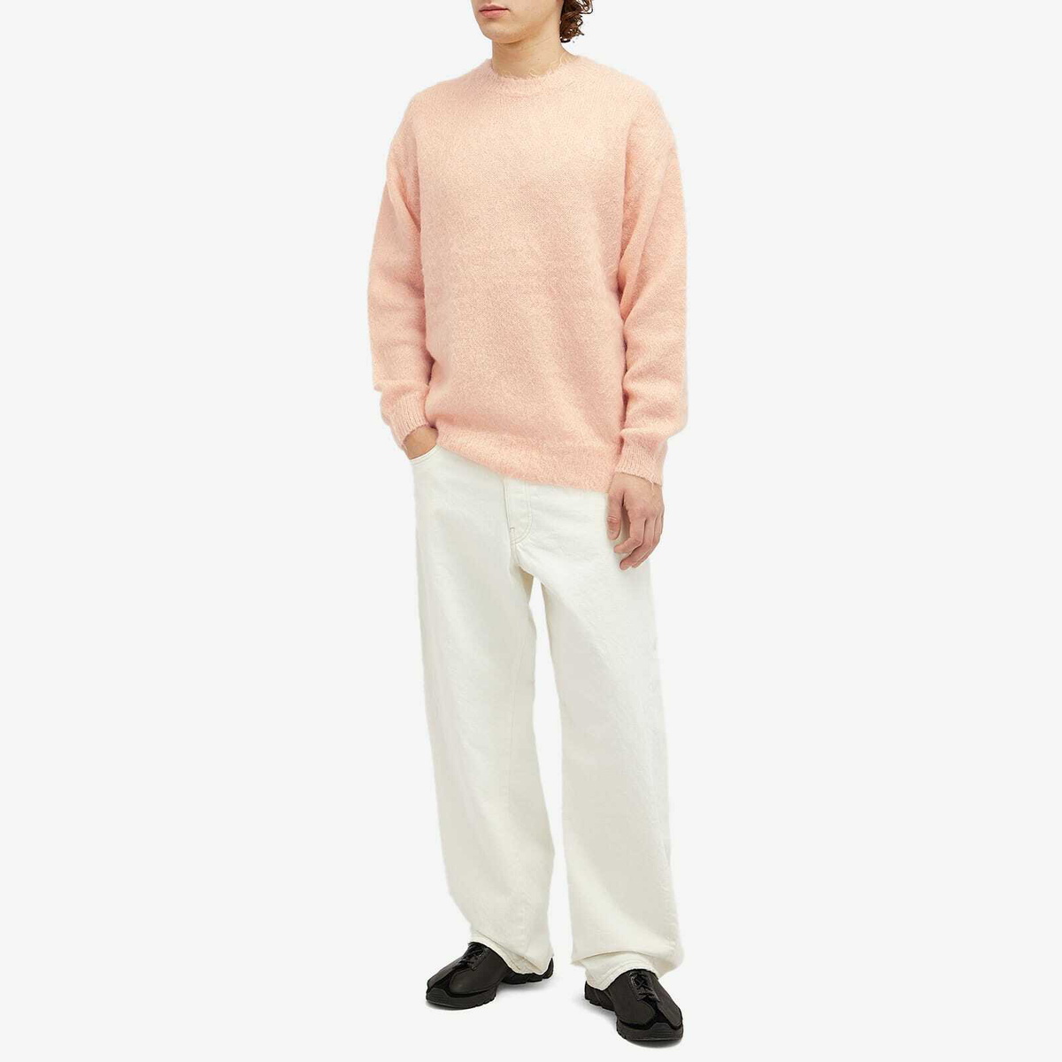 Auralee Men's Kid Mohair Crew Knit in Pink Beige