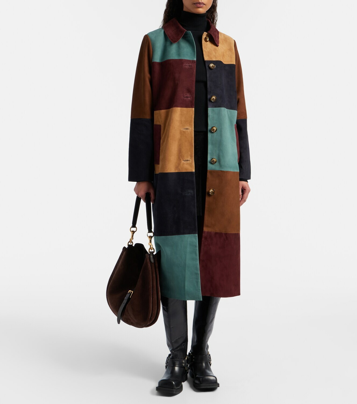Rixo Patchwork suede coat