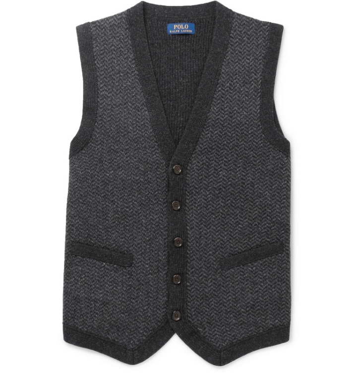 Photo: Polo Ralph Lauren - Herringbone Lambswool Sweater Vest - Gray