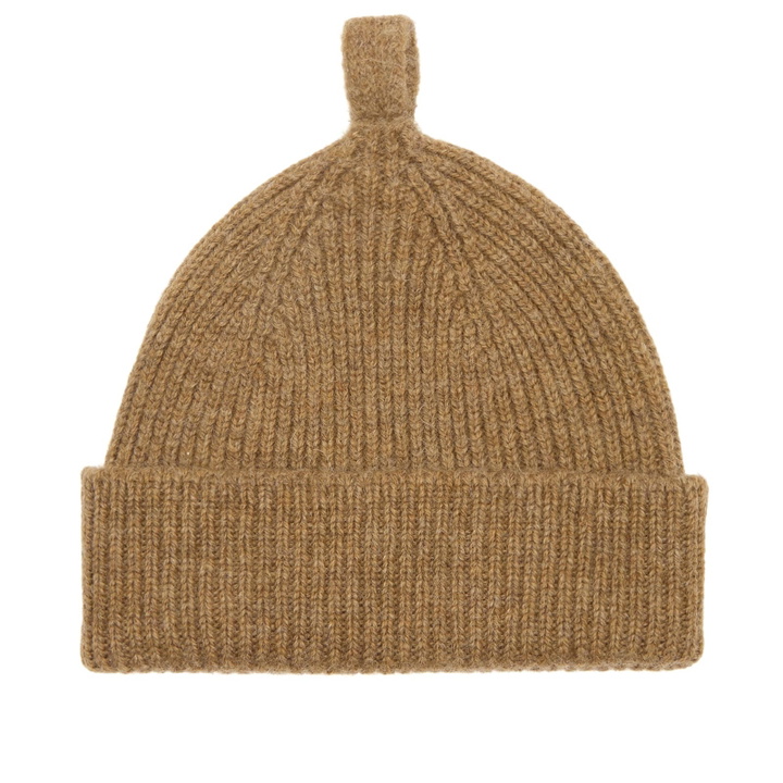 Photo: MHL by Margaret Howell Men's Simple Ribbed Beanie in Olive 