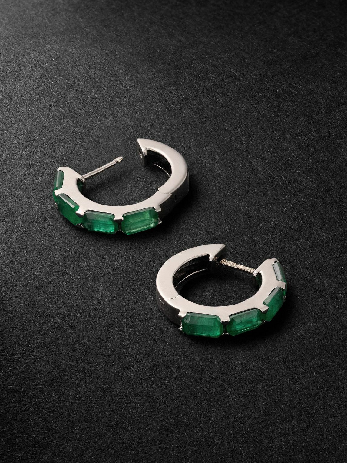 SHAY - 18-Karat Blackened Gold Emerald Hoop Earrings