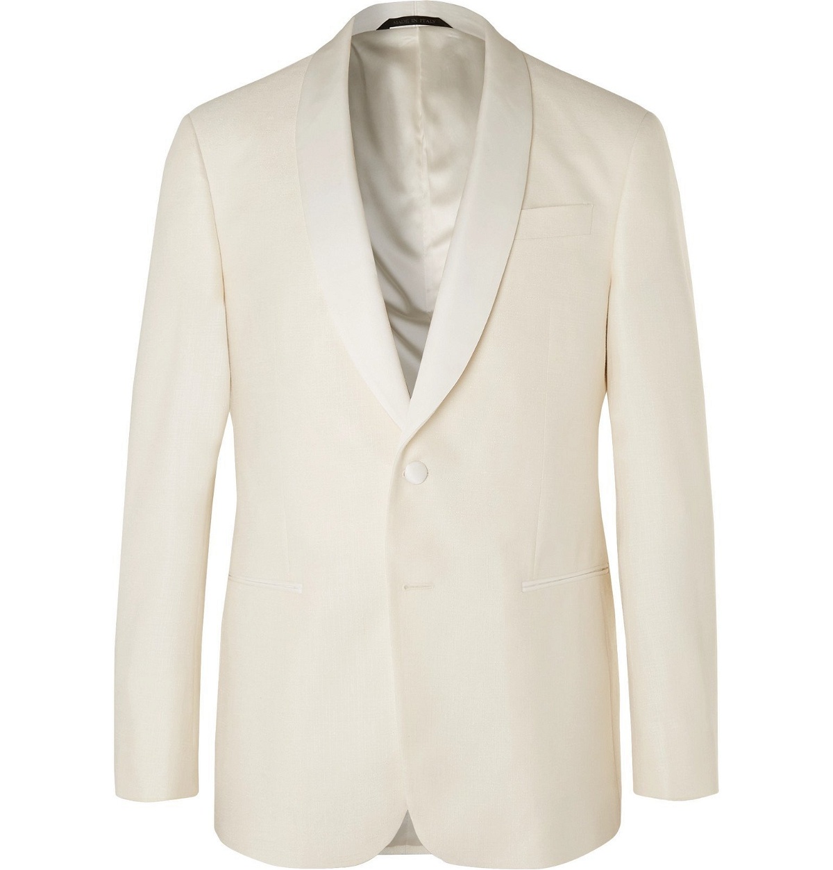 Photo: Giorgio Armani - White Shawl-Collar Slub Silk and Wool-Blend Tuxedo Jacket - White