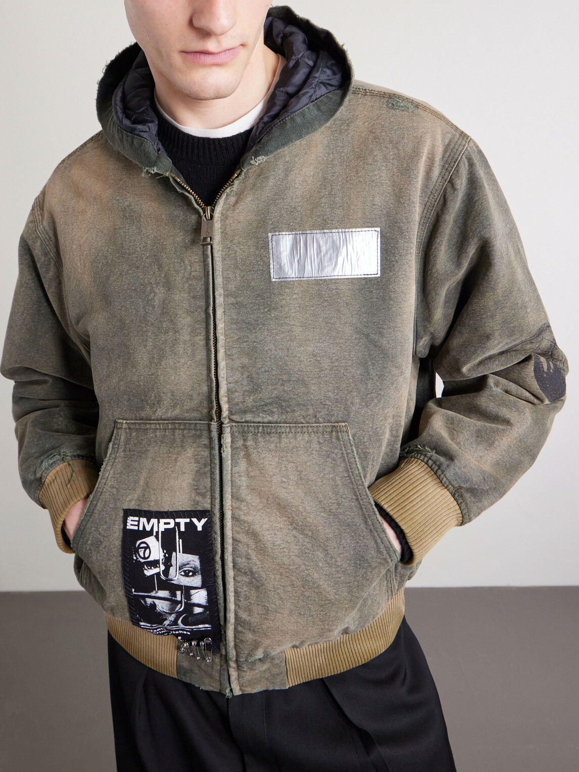 Enfants Riches Déprimés - War Started Appliquéd Cotton-Canvas Hooded Jacket - Green