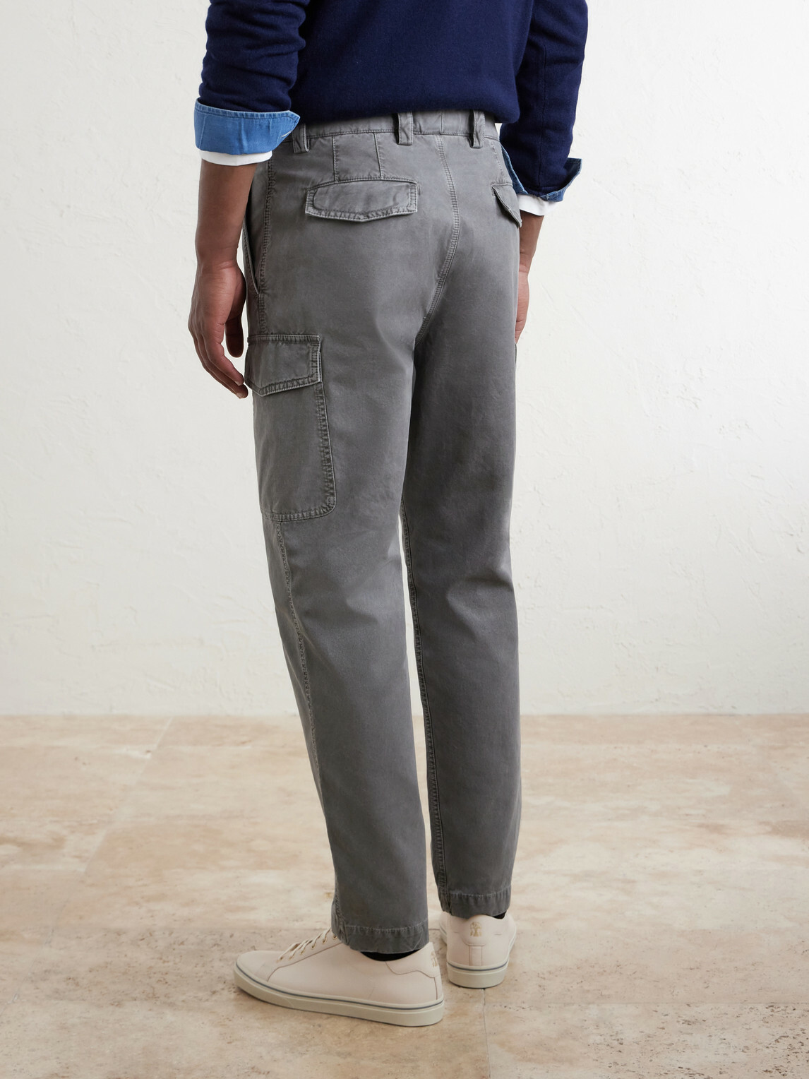 Brunello Cucinelli - Slim-Fit Tapered Cotton-Twill Cargo Trousers - Gray