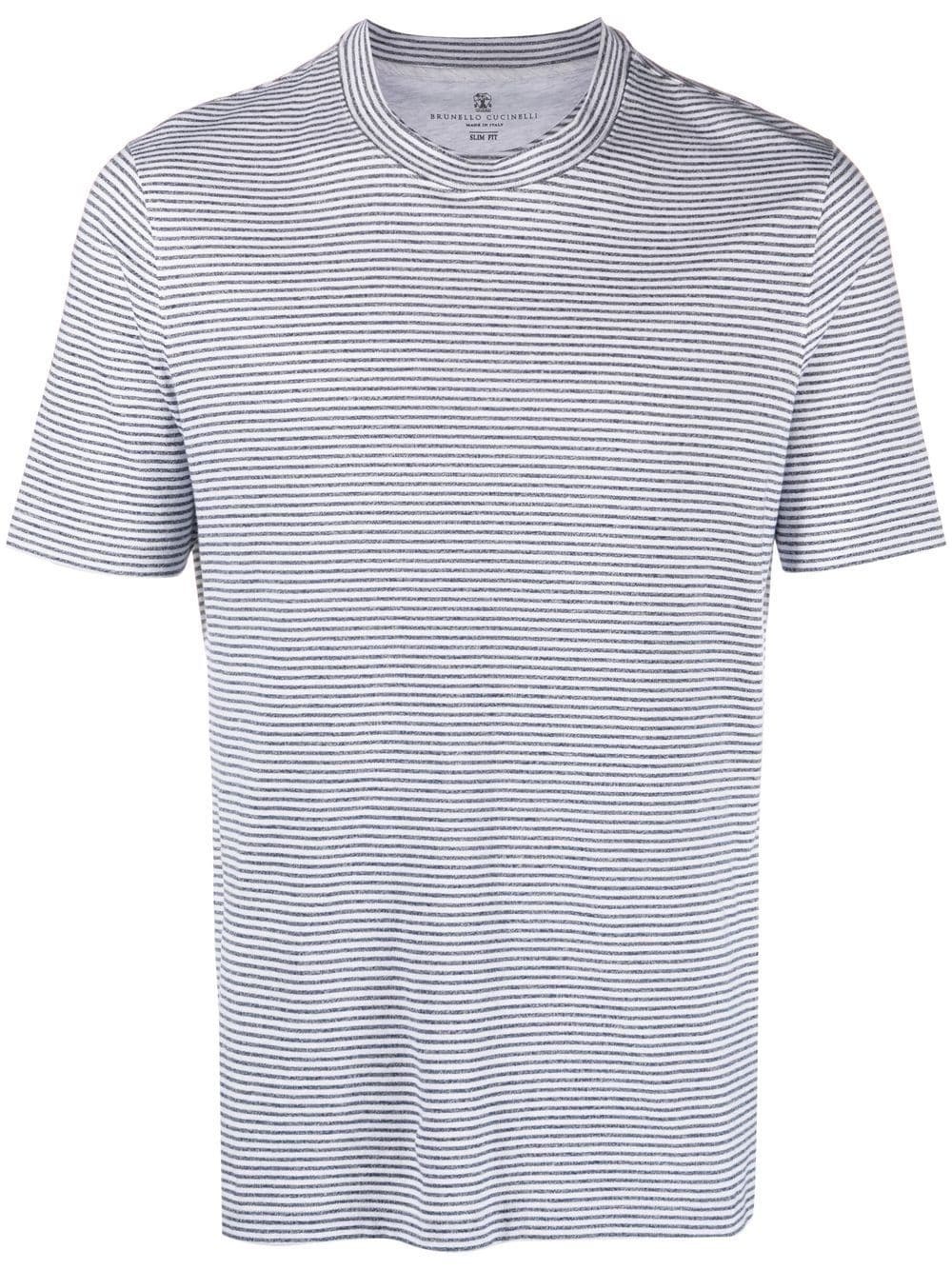 Tシャツ・カットソー Brunello Cucinelli Striped Cotton T-Shirt Striped cotton jersey T-shirt in blue - Brunello Cucinelli