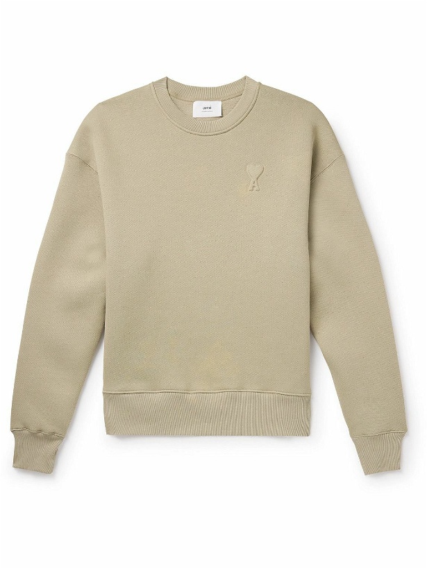 Photo: AMI PARIS - Logo-Embossed Cotton-Blend Jersey Sweatshirt - Neutrals