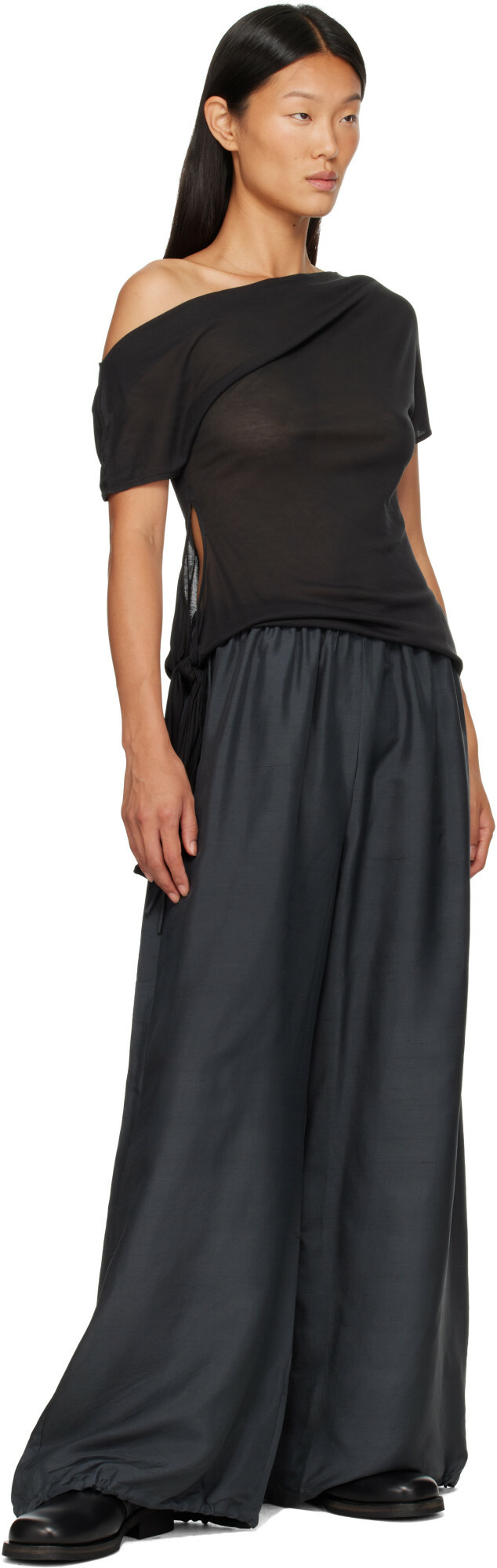 St. Agni Black Silk Adjustable Balloon Pants