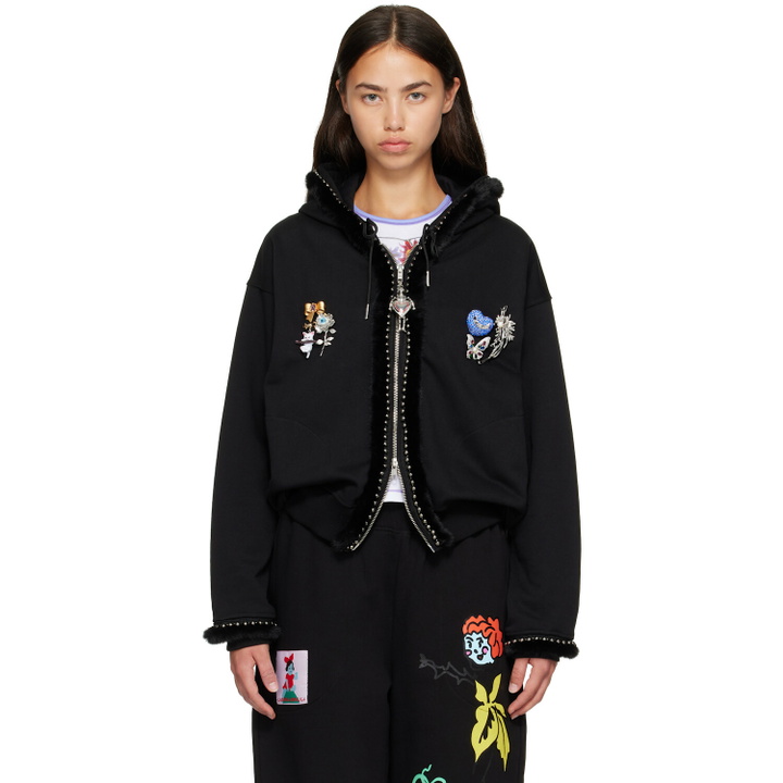 Photo: Chopova Lowena Black Fuzzy Pearl Zip Hoodie