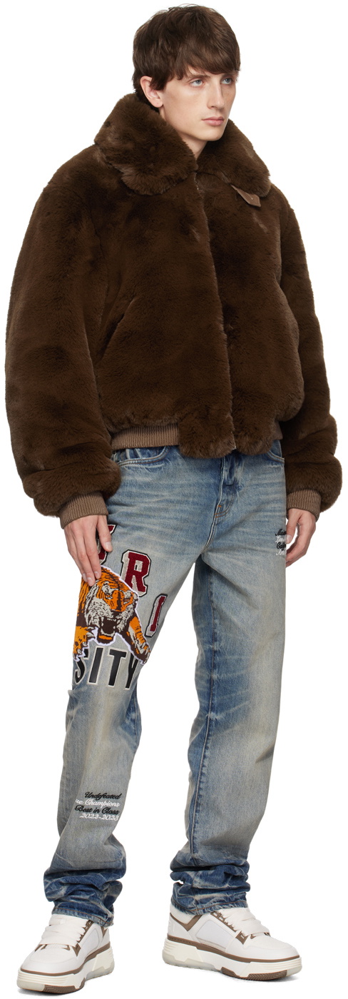 AMIRI Brown Cropped Faux-Fur Jacket