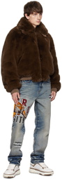 AMIRI Brown Cropped Faux-Fur Jacket