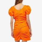 GANNI Women's Cotton Poplin Gathered U-Neck Mini Dress in Vibrant Orange