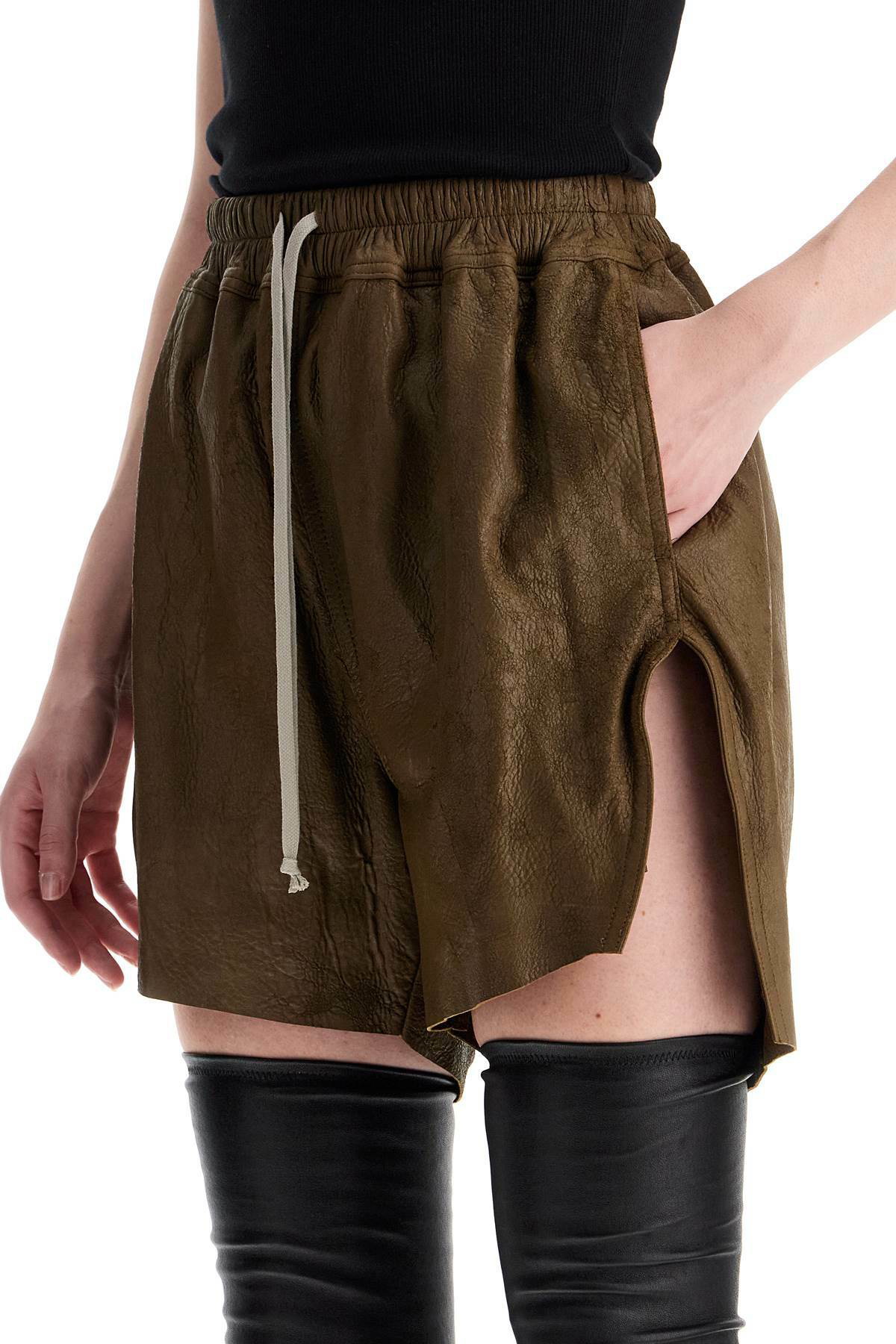 RICK OWENS leather shorts for men Brown Rick Owens