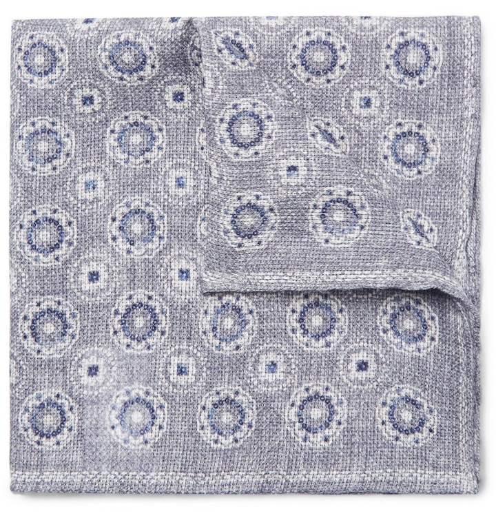 Photo: Brunello Cucinelli - Reversible Printed Linen and Cotton-Blend Pocket Square - Men - Gray