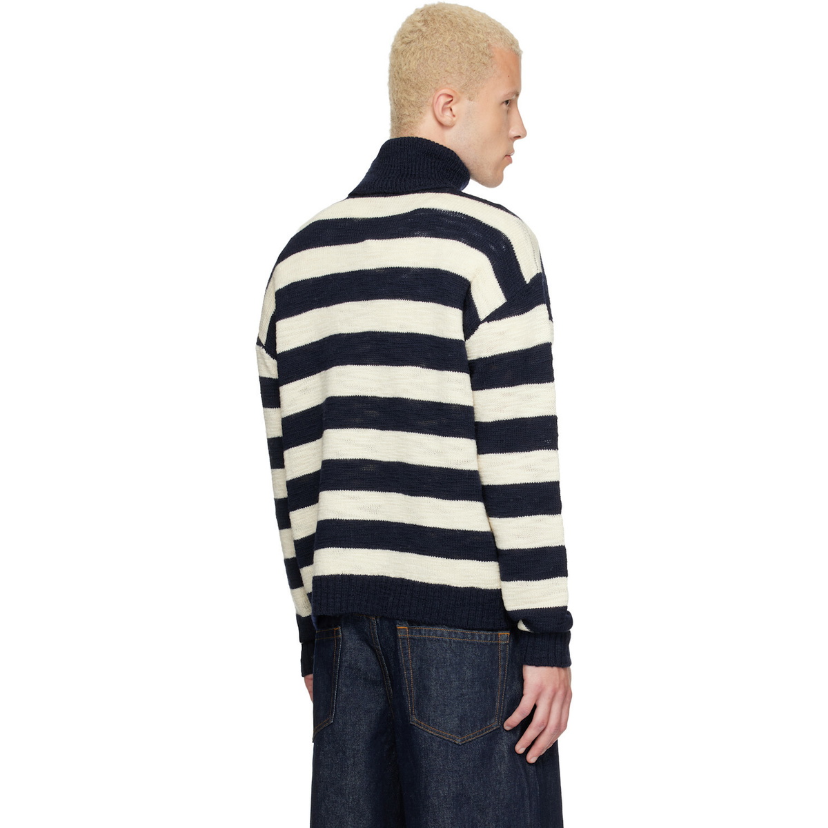 BALMAIN Navy & Off-White Mariniere Vintage Wool Turtleneck
