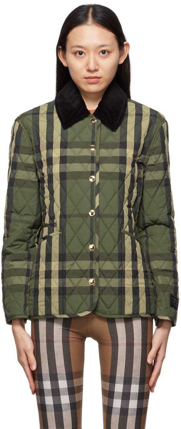 Burberry Khaki Check Diamond Quilted Jacket Burberry