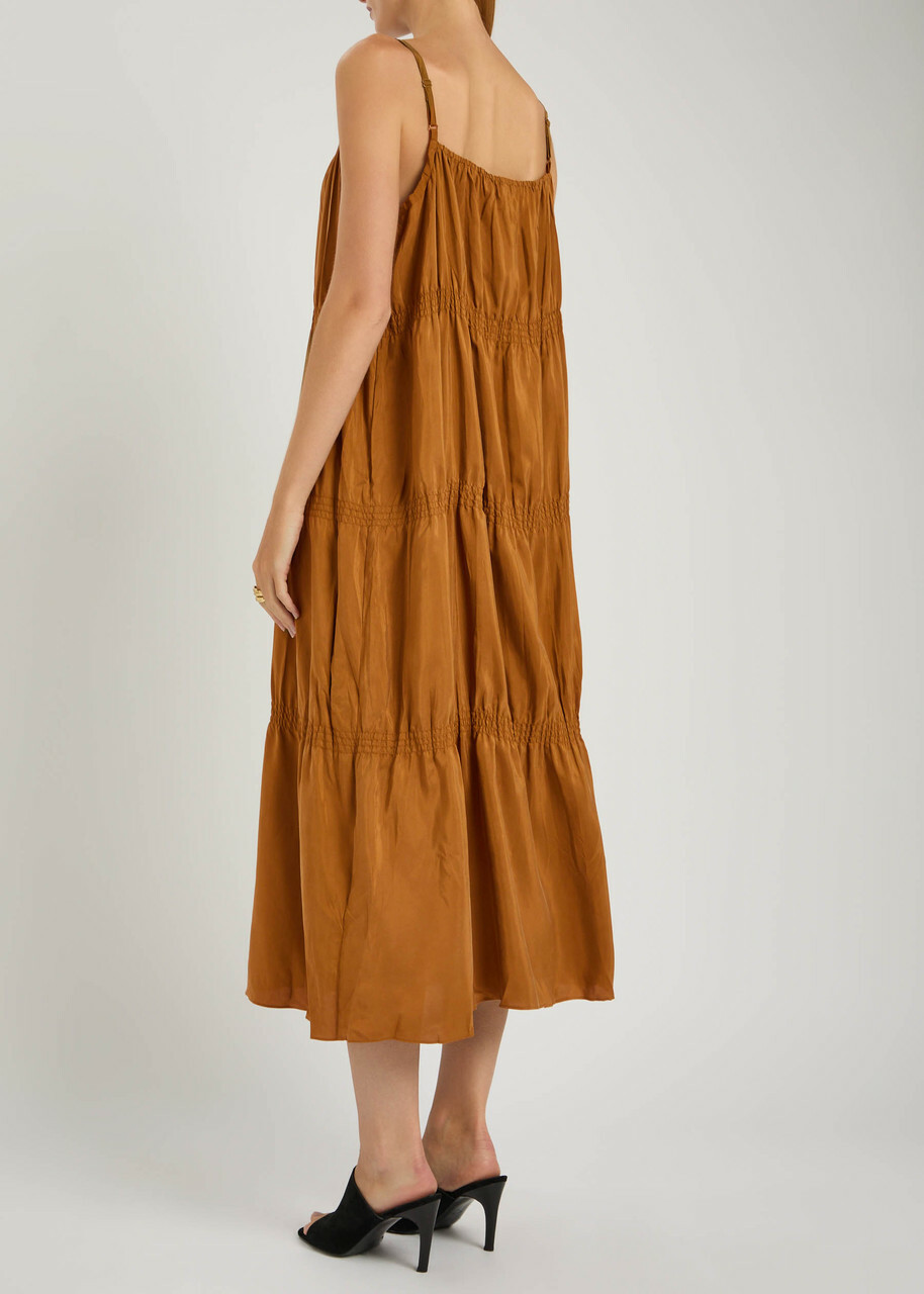 Eileen Fisher Tiered Silk Midi Dress Bronze