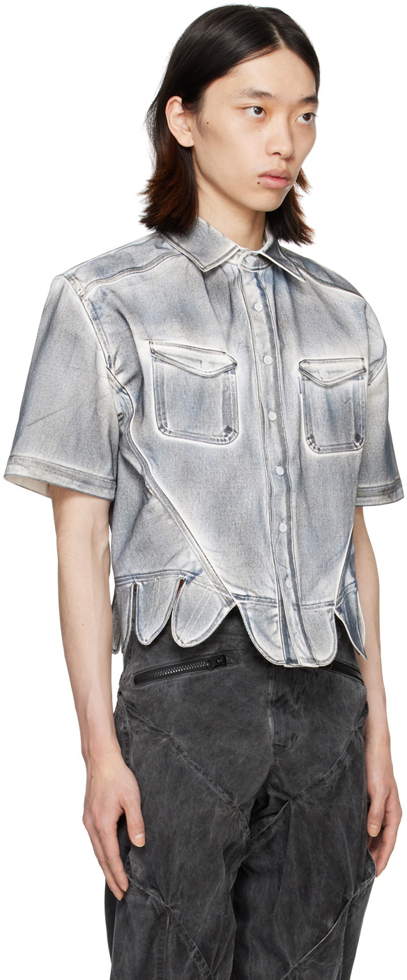 Juntae Kim Blue Petal Corset Denim Shirt
