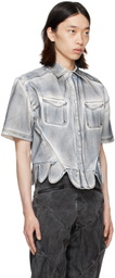 Juntae Kim Blue Petal Corset Denim Shirt