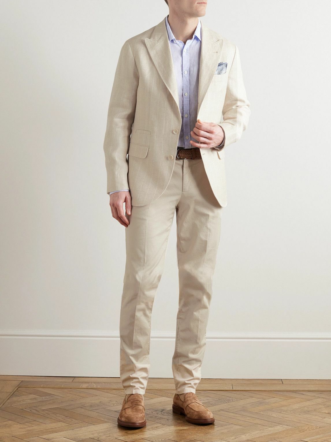 Brunello Cucinelli - Unstructured Striped Linen, Wool and Silk