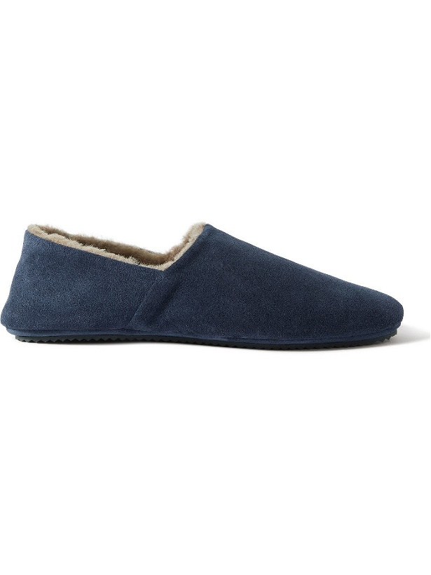 Photo: Mr P. - Collapsible-Heel Shearling-Lined Suede Slippers - Blue