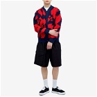 Sacai Men's Floral Embroidered Patch Cardigan in Navy/Red
