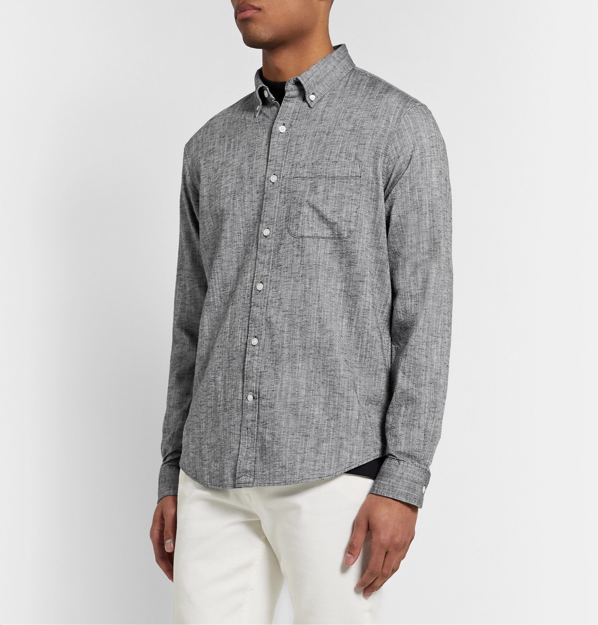 Club Monaco - Button-Down Collar Textured Cotton and Linen-Blend Shirt
