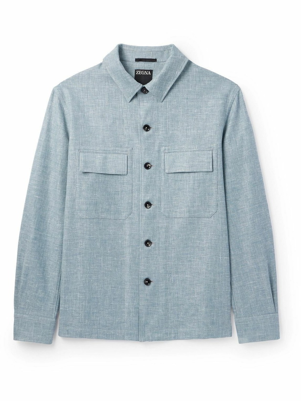 Photo: Zegna - Leather-Trimmed Woven Overshirt - Blue