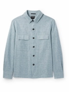 Zegna - Leather-Trimmed Woven Overshirt - Blue