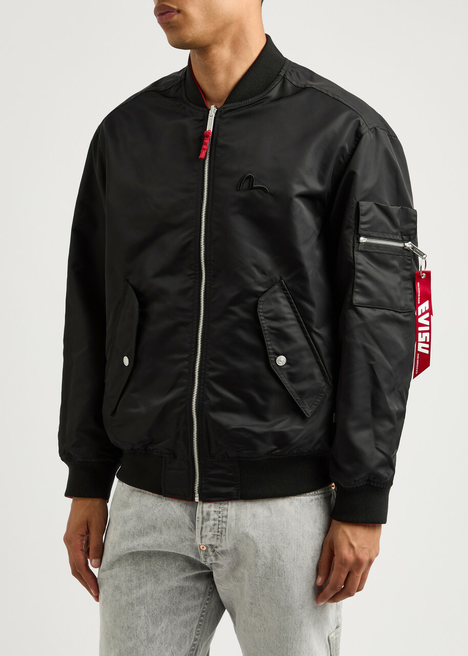 Evisu Seagull and The Great Wave Reversible Satin Varsity Jacket Dark Red