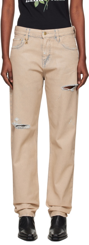 Photo: AMIRI Beige Straight Ripped Jean