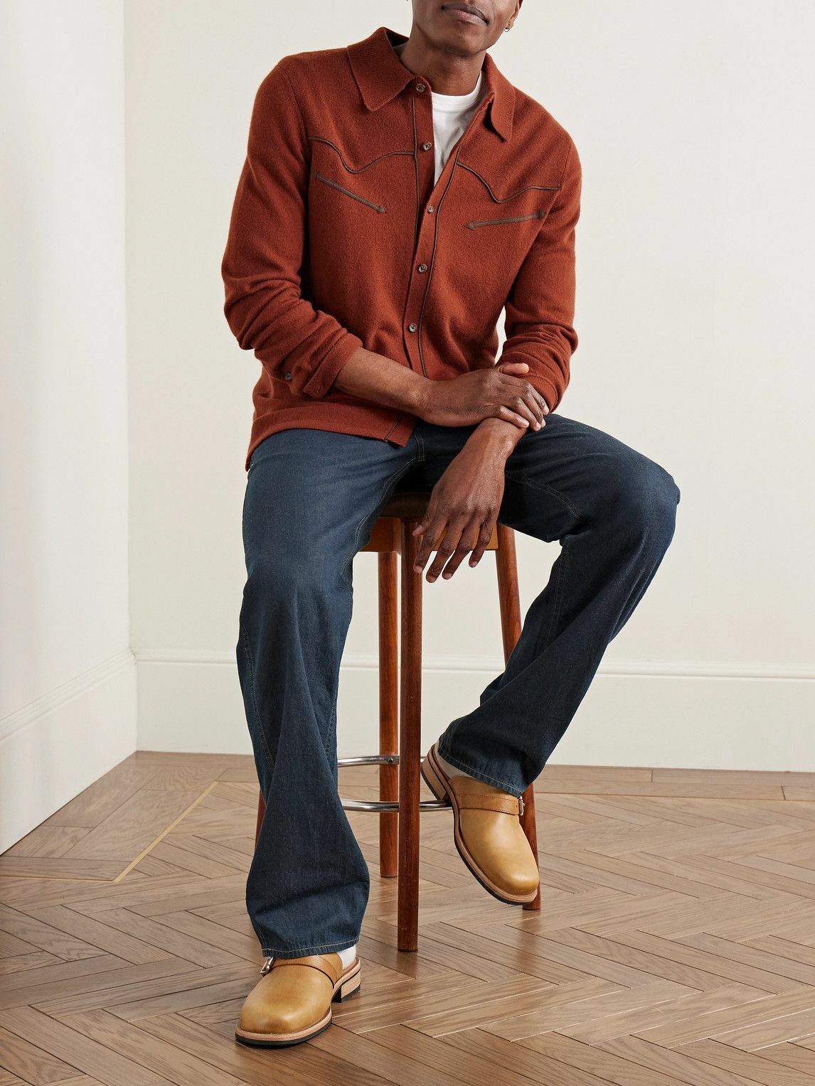 Guest In Residence - Western Felt-Trimmed Cashmere Shirt - Orange