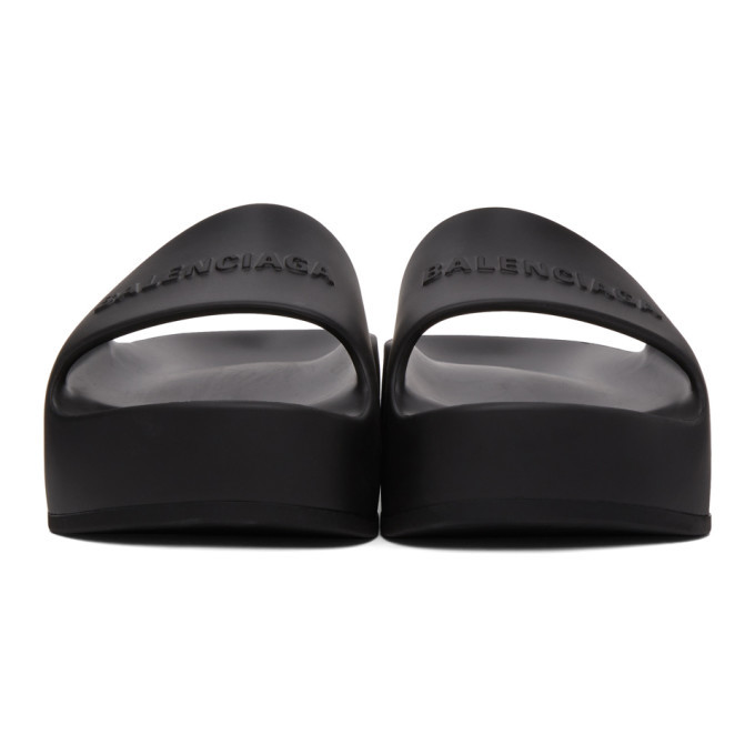 25SS new/BALENCIAGA ゴム製ロゴプールスライド Slides Black BALENCIAGA Mono logo-embossed rubber platform slides | NET-A
