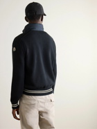 Moncler - Logo-Appliquéd Ribbed Cotton and Quilted Shell Down Cardigan - Blue
