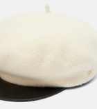 Valentino VLogo leather-trimmed wool newsboy cap