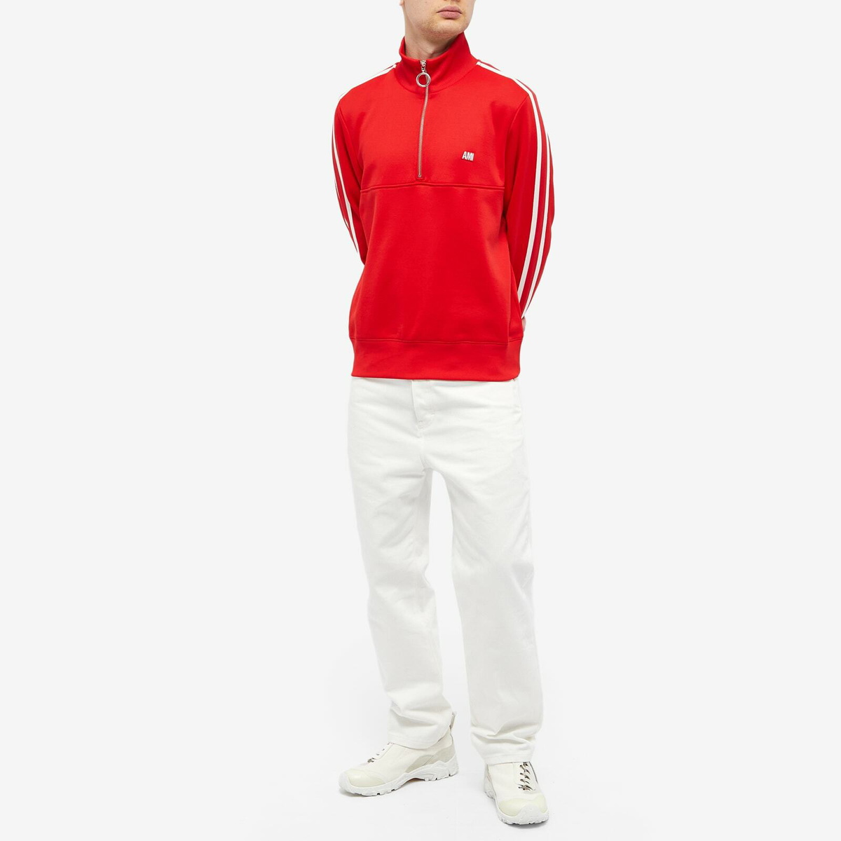 AMI Men's Track Quarter Zip in Scarlet Red AMI