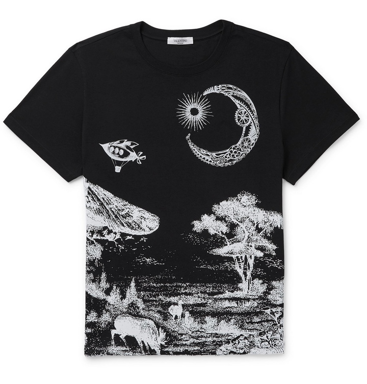 Photo: Valentino - Printed Cotton-Jersey T-Shirt - Black