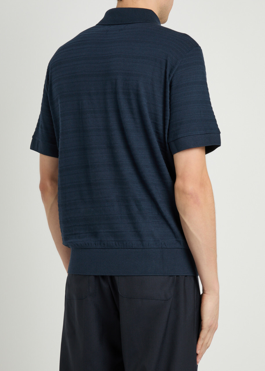 Oliver Spencer Glendale Fine-knit Polo Shirt Navy