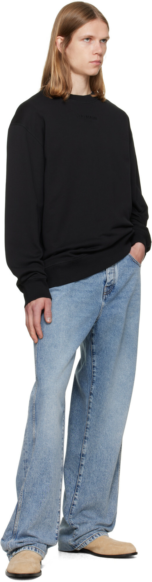 BALMAIN Black Embroidered 'Balmain Paris' Sweatshirt