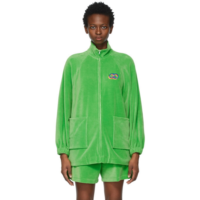 Photo: Gucci Green Velour Zip-Up Sweater
