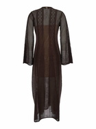 TwinSet Brown Dress With V-neck And Knitted Design With All-over Embroidery In Fabric Woman