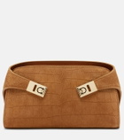 Ferragamo Hug Mini croc-effect suede clutch