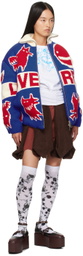 Charles Jeffrey LOVERBOY Blue & Red Knitted Puffer Jacket